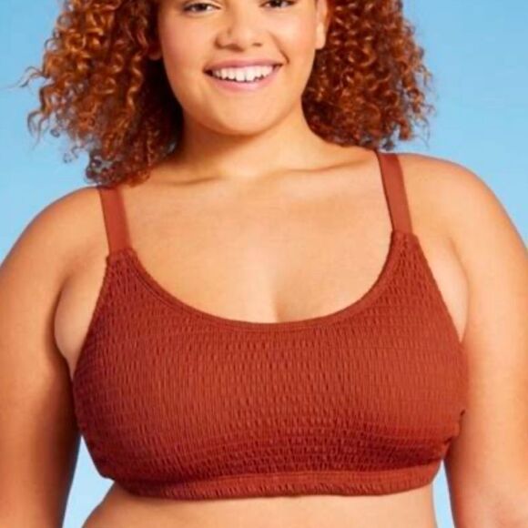 Women’s Xhilaration Plus Size Orange 2 Piece Bikini Smocked Top Size 1X NWT - Picture 1 of 13